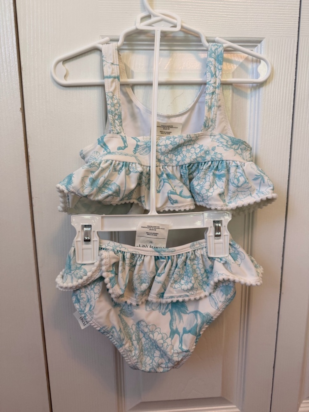 Posh Peanut Girls Two-Piece Ruffle Swimsuit in Aqua Horse Print - Picture 3 of 4
